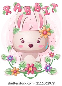 Cute little rabbit flowered spring Design