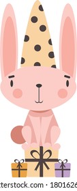 Cute little rabbit in funny cap
