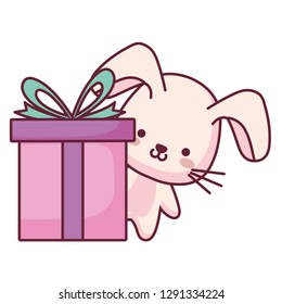cute and little rabbit with gift
