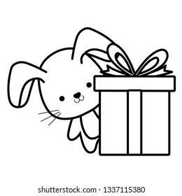 cute and little rabbit with gift