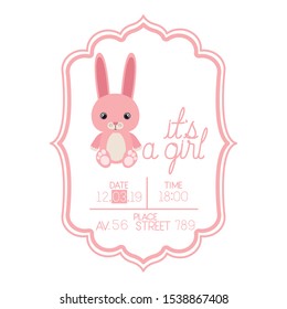 cute little rabbit in its a girl frame vector illustration design