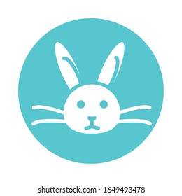 cute little rabbit head easter block style vector illustration design