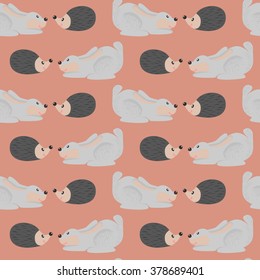 cute little rabbit and hedgehog seamless pattern vector