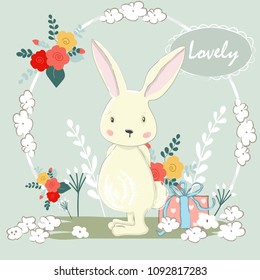 Cute little rabbit. Illustration for printing. Vector. Cartoon. Vintage.