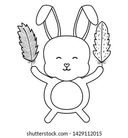 cute little rabbit lifting feather character