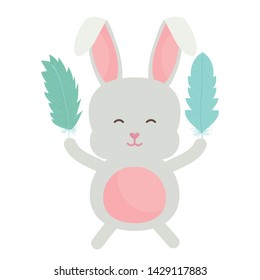 cute little rabbit lifting feather character