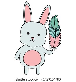 cute little rabbit lifting feather character