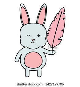 cute little rabbit lifting feather character