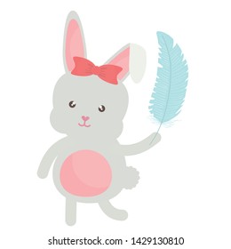 cute little rabbit lifting feather character
