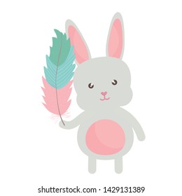 cute little rabbit lifting feather character