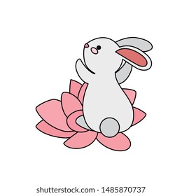 cute and little rabbit in lotus flower character