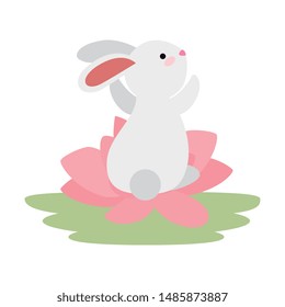 cute and little rabbit in lotus flower character