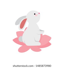cute and little rabbit in lotus flower character