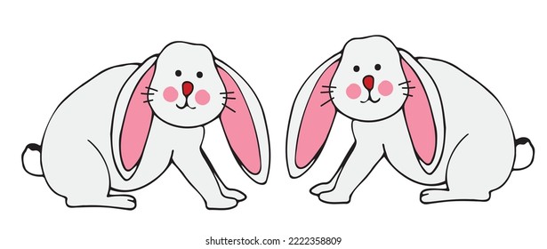 Cute Little rabbit. New Year.  Chinese 2023 year symbol. Year of hare. Cartoon mascot. Smiling adorable bunny character. Cute illustration of wild forest animal