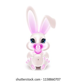 Cute little rabbit with pink ears. 3d vector illustration.
