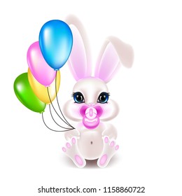 Cute little rabbit with pink ears. 3d vector illustration.
