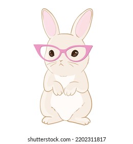 Cute little rabbit with pink glasses. Sweet Girl slogan. Funny bunny face. Vector illustration for children print design, kids t-shirt, baby wear