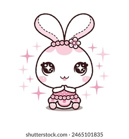 Cute Little Rabbit Praying Hand Gesture, Kawaii Cartoon Style