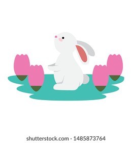 cute and little rabbit in roses garden scene