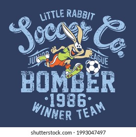 Cute little Rabbit soccer junior league vector print for children wear t shirt grunge effect in separate layer