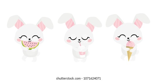 Cute  little rabbits. Bunny characters. Vector set  in cartoon style.