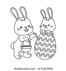 cute little rabbits with eggs painted easter characters vector illustration design