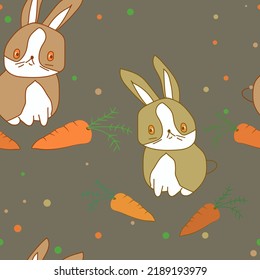 cute little rabbits with orange carrots.seamless pattern. high quality vector illustration. wallpaper,print clothes,decor of children's goods,for your design project