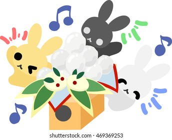 Cute little rabbits and rice cakes for moon watching