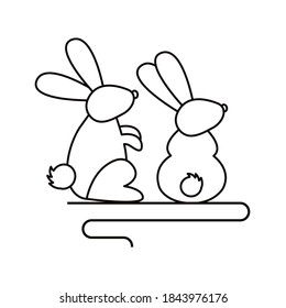 cute little rabbits seated spring animals icons vector illustration design