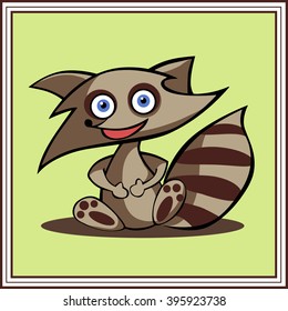 cute little raccoon with a big tail on a white background