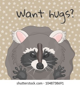 Cute little raccoon for card or poster