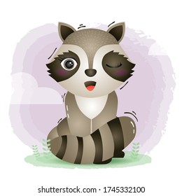 cute little raccoon in the children's style. cute cartoon raccoon vector illustration