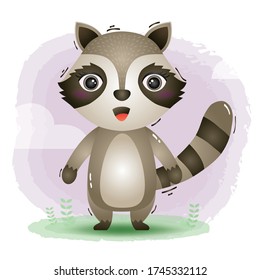 cute little raccoon in the children's style. cute cartoon raccoon vector illustration