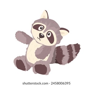 Cute little raccoon kawaii animal plush toy vector illustration isolated on white background