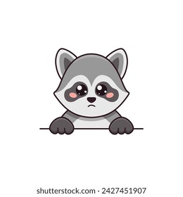 Cute little raccoon with pleading look in cartoon style. Vector flat illustration