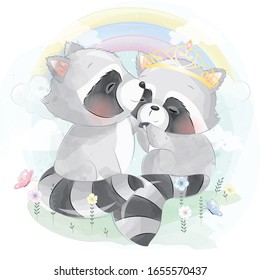 Cute little raccoon with watercolor effect