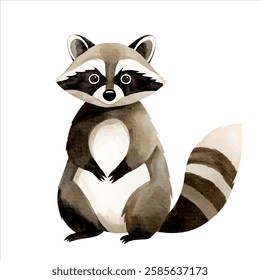 Cute little raccoon in watercolor painting style. Woodland raccoon. Watercolor raccoon. 