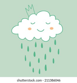 Cute little raining princess cloud. Vector illustration