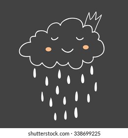 Cute little raining princess cloud. Vector illustration