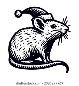 cute little rat wearing a Christmas hat vector sketch