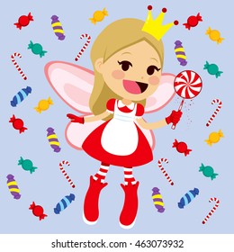 Cute little red candy fairy with magic lollipop wand