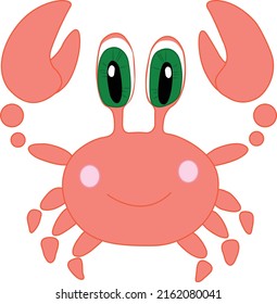 Cute little red crab sits on a transparent background. Vector illustration with cute animals in cartoon style.