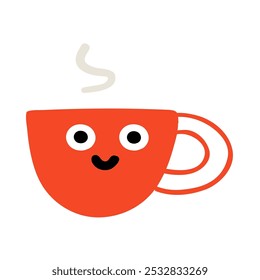 Cute little red cup. Hand drawn illustration on white background. 