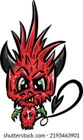 Cute Little Red Devil Cartoon Character in Vector