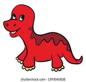 A cute little red dinosaur vector color drawing or illustration