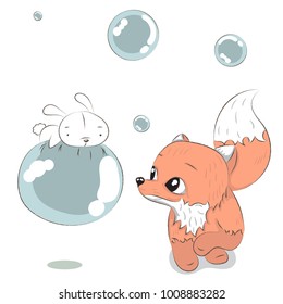 Cute little red Fox cartoon hand drawn vector illustration. Can be used for print t shirts baby, design, fashion printing, children's wear, greeting celebration and card shower invitations.
