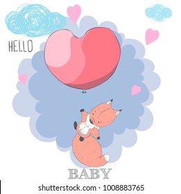 Cute little red Fox cartoon hand drawn vector illustration. Can be used for print t shirts baby, design, fashion printing, children's wear, greeting celebration and card shower invitations.