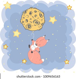 Cute little red Fox cartoon hand drawn vector illustration. Can be used for print t shirts baby, design, fashion printing, children's wear, greeting celebration and card shower invitations.