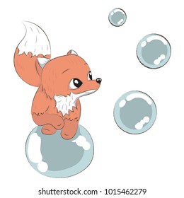 Cute little red Fox cartoon hand drawn vector illustration. Can be used for print t shirts baby, design, fashion printing, children's wear, greeting celebration and card shower invitations.