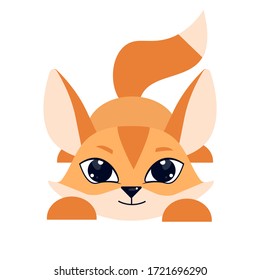 Cute little red fox cub. Cartoon character wants to play. Fluffy animal for children's books, baby shower card, other design for kids. Vector illustration in flat style on white background